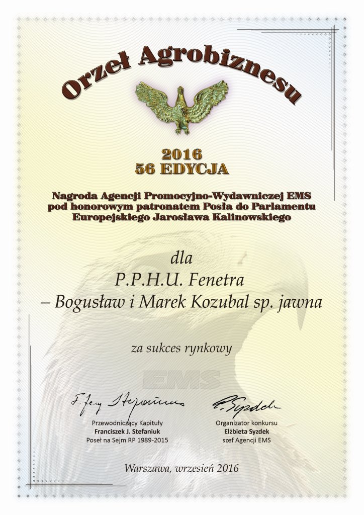 Certyfikat Orzeł Agrobiznesu 2016