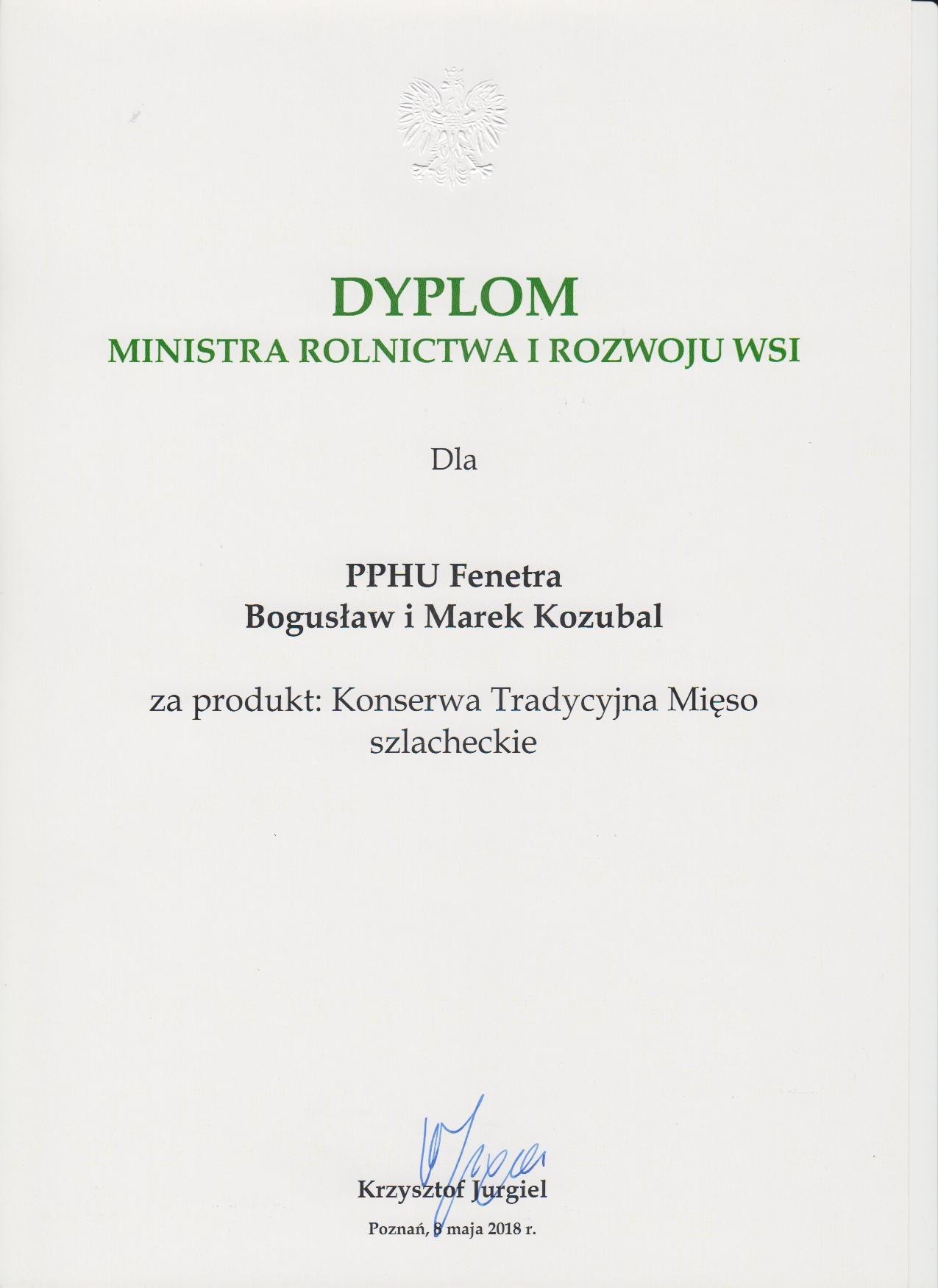 Dyplom Ministra Rolnictwa i Rozwoju Wsi